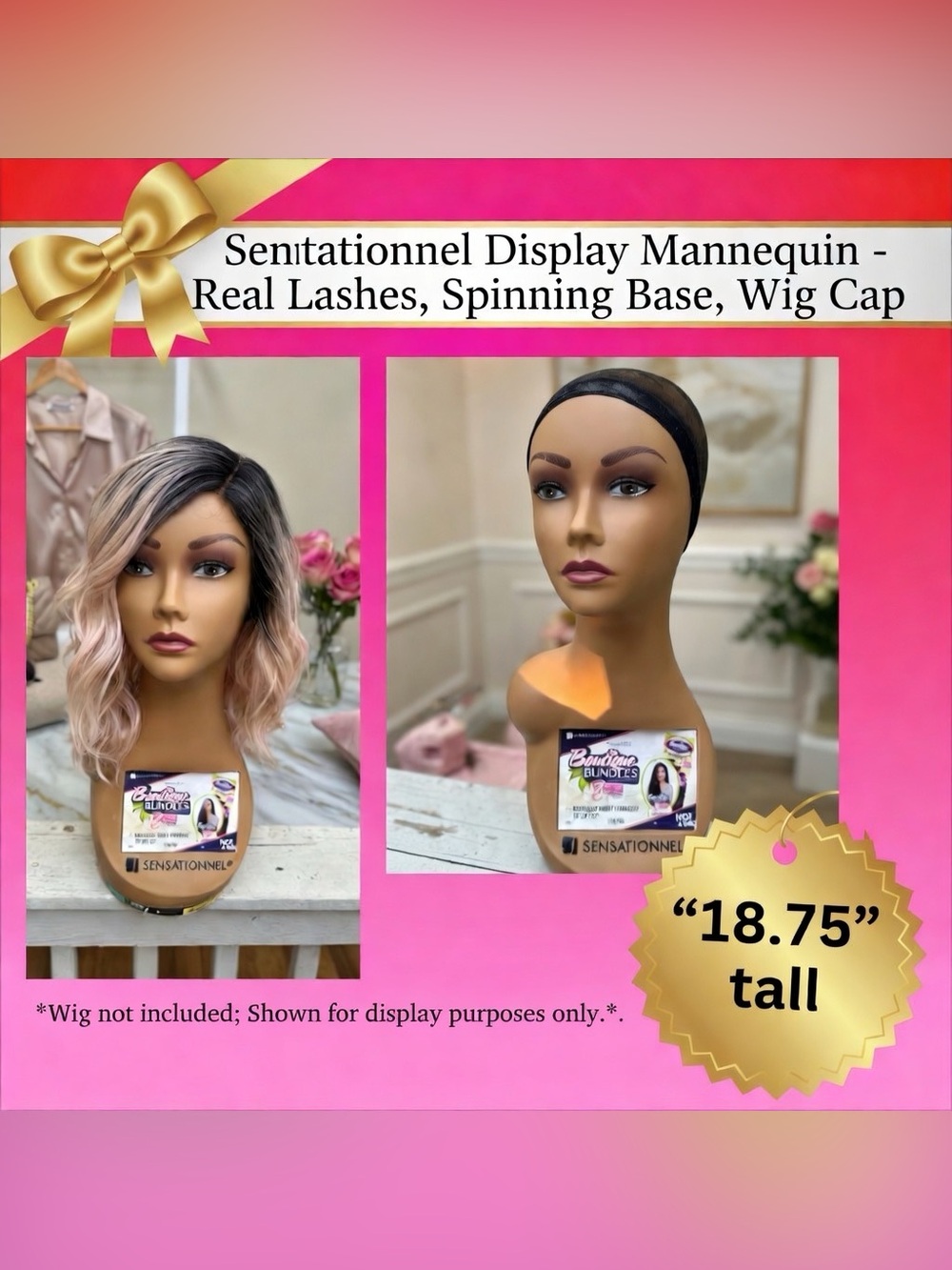 Sensationnel Display Mannequin – Real Lashes, Spinning Base, Wig Cap